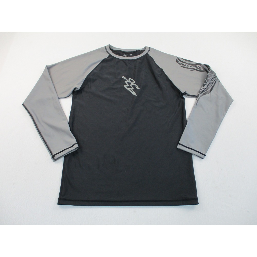 DaHui Rash Guard Mens Medium Black Grey Tribal Graphic Long Sleeve Swim Shirt